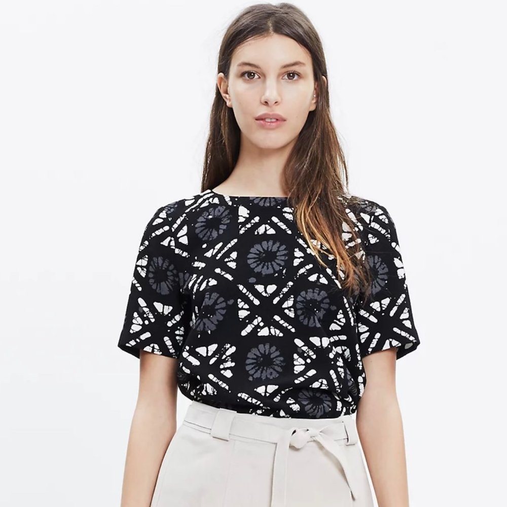 Madewell Industry Button-Back Top in Batik Grid